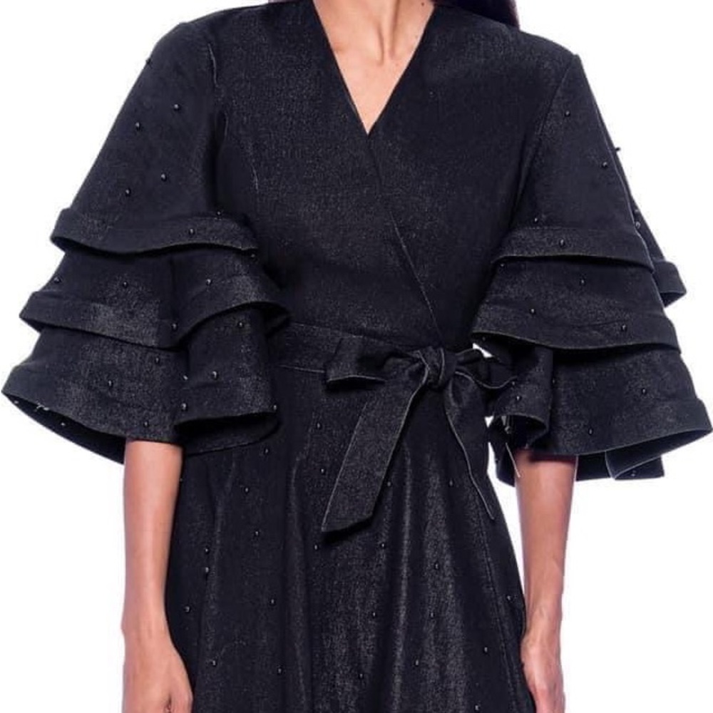 Black dress with black beads/pearls beautiful in person